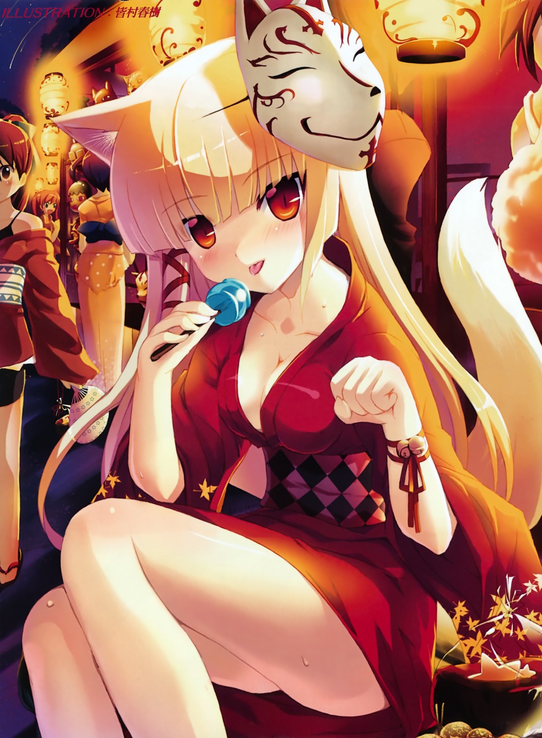 animal_ears cleavage minamura_halki nekomimi tail yukata