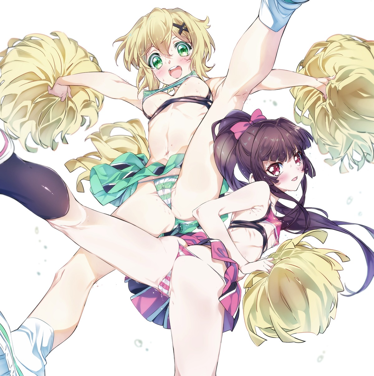 akatsuki_kirika ass cameltoe cheerleader erect_nipples niko_(tama) no_bra pantsu see_through senki_zesshou_symphogear shimapan skirt_lift thong tsukuyomi_shirabe wet wet_clothes