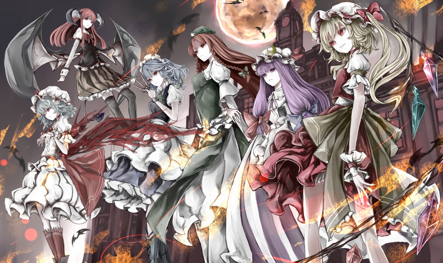 dress flandre_scarlet hong_meiling izayoi_sakuya koakuma maid patchouli_knowledge remilia_scarlet thighhighs touhou weapon wings yutapon