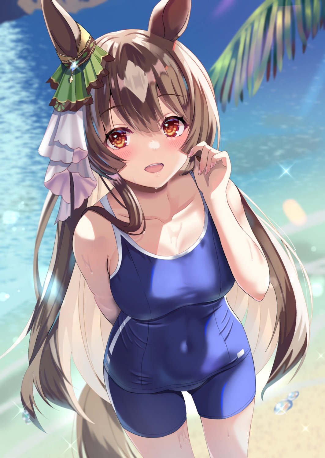 animal_ears artist_revision kaneki_yushi satono_diamond_(umamusume) school_swimsuit swimsuits tail uma_musume_pretty_derby