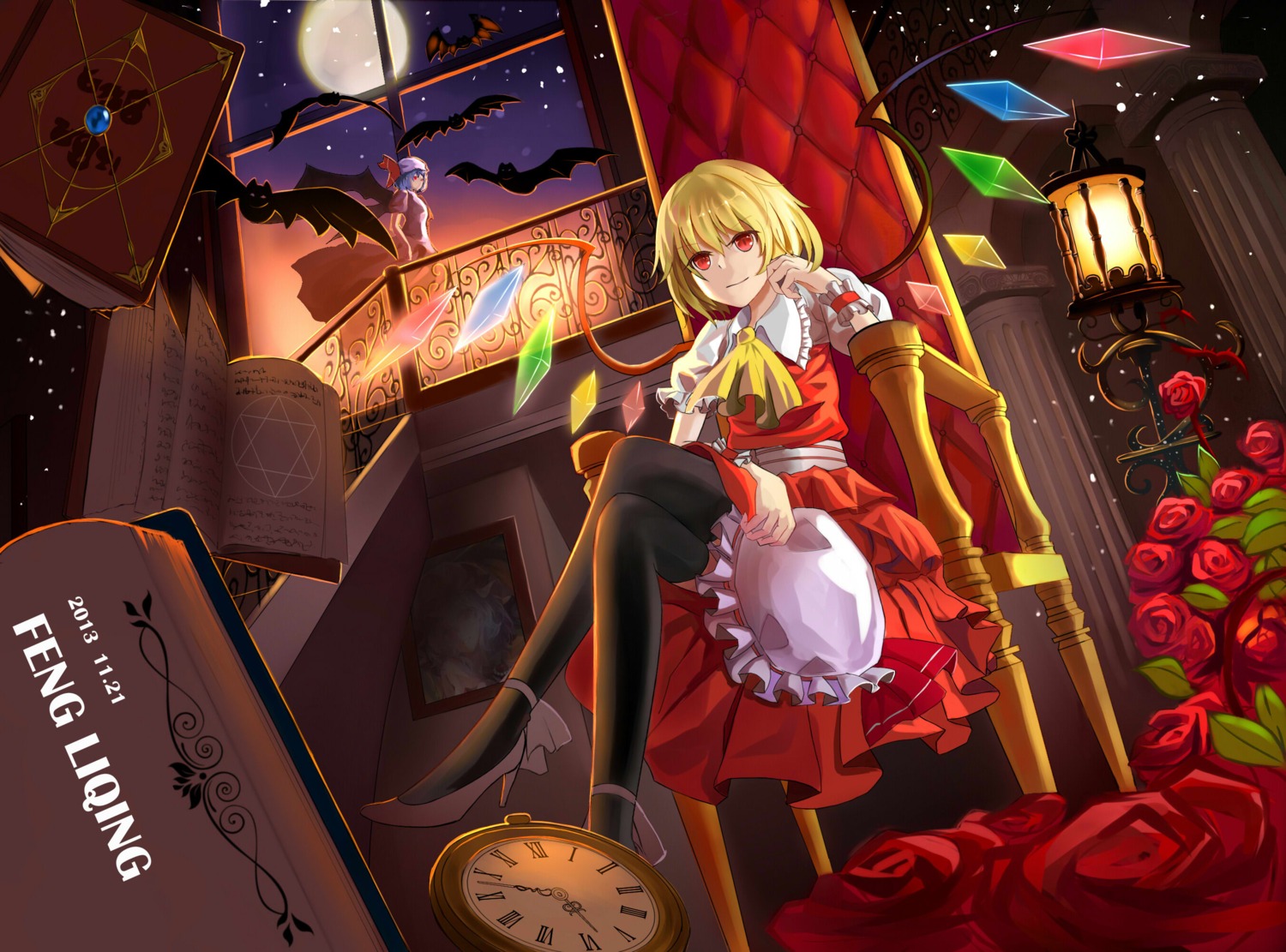 flandre_scarlet heels remilia_scarlet thighhighs touhou wings