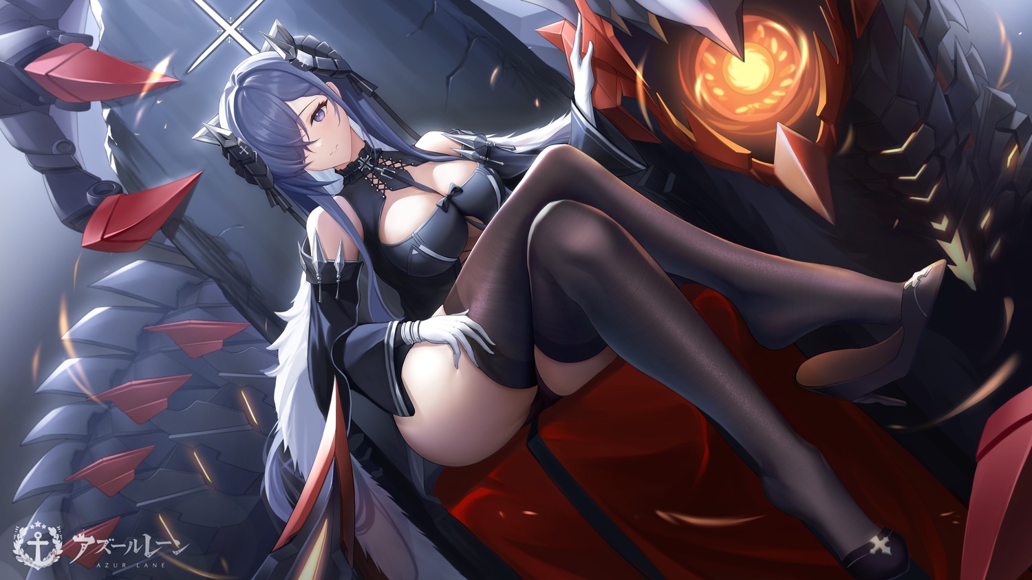 ainrichman artist_revision august_von_parseval_(azur_lane) azur_lane heels horns no_bra thighhighs