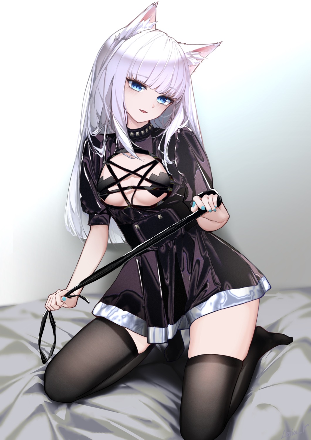 animal_ears leria_v no_bra thighhighs weapon