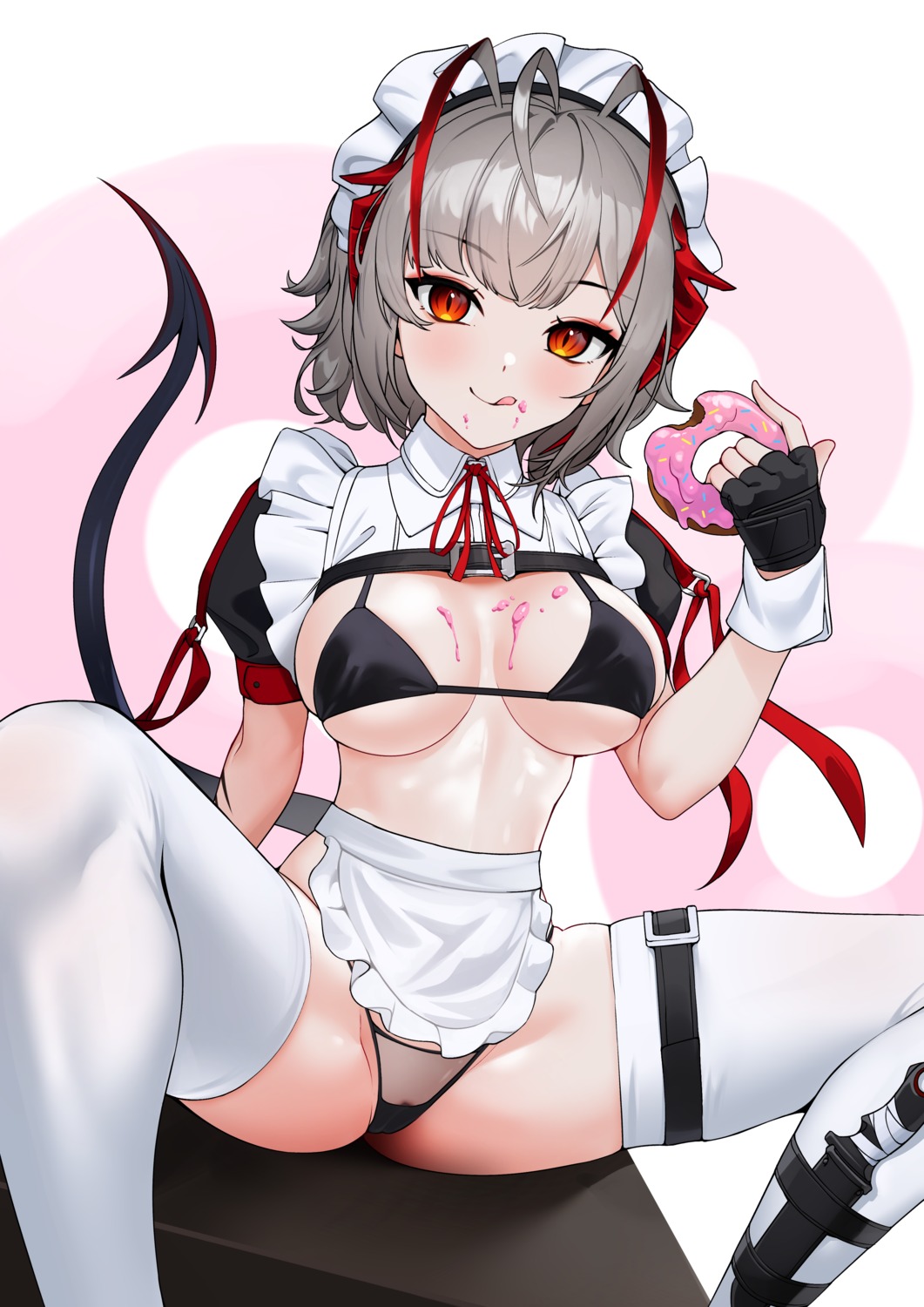 arknights bikini cream ett garter horns maid pussy see_through swimsuits tail thighhighs w_(arknights)