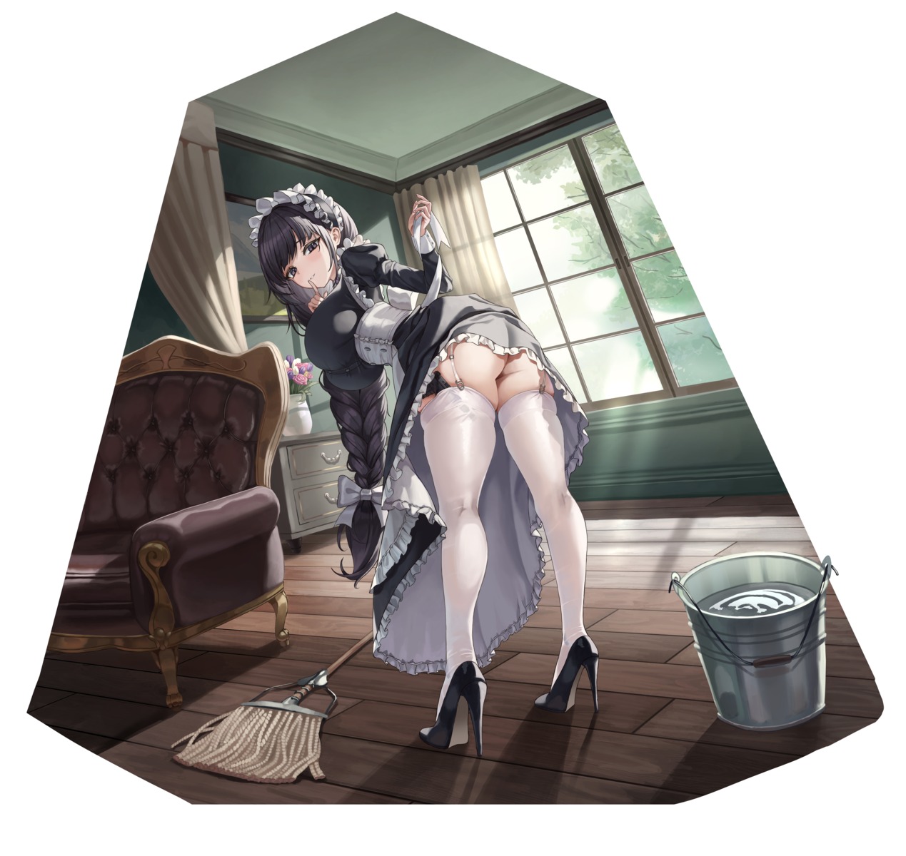 ass gun heels maid skirt_lift slime_nyang stockings thighhighs