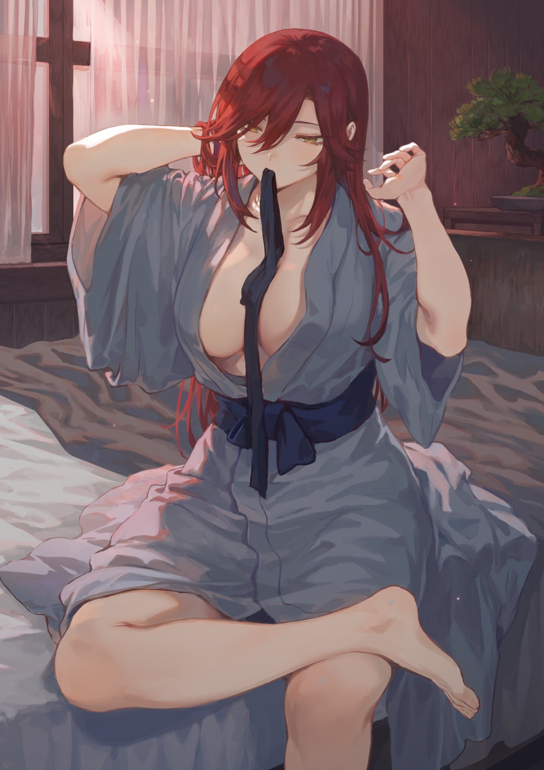 mashu_(003) no_bra open_shirt yukata