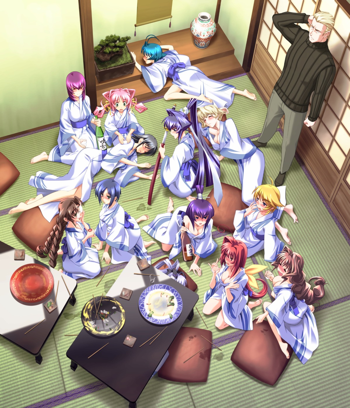 alfred_walken ayamine_kei bou cleavage elena_piatif feet game_cg irma_thesleff jinguuji_marimo kagami_sumika kashiwagi_haruko koubuin_yuuhi kouzuki_yuuko mitsurugi_meiya muvluv muvluv_altered_fable sakaki_chizuru sake sword tamase_miki yashiro_kasumi yoroi_mikoto yukata