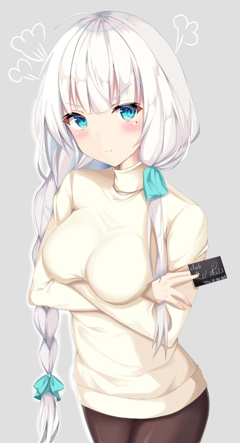 azur_lane breast_hold illustrious_(azur_lane) mokkon_doru pantyhose sweater