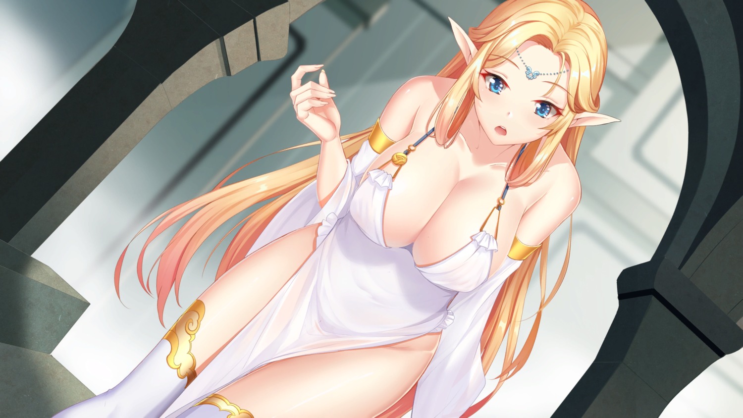 dress dsgame elf game_cg lost no_bra pointy_ears see_through tagme thighhighs