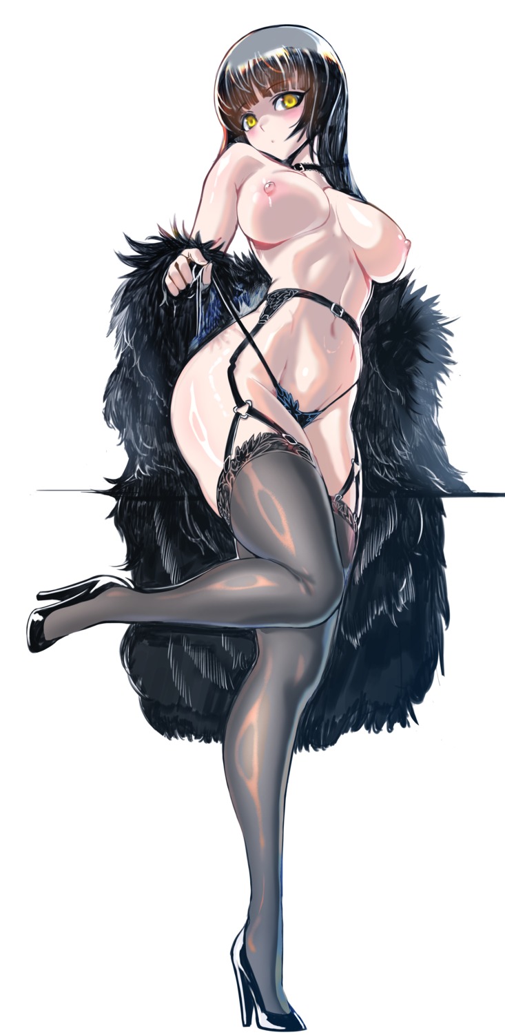 artist_revision breasts cws1122uu garter_belt heels lingerie nipples no_bra open_shirt pantsu panty_pull stockings string_panties thighhighs undressing