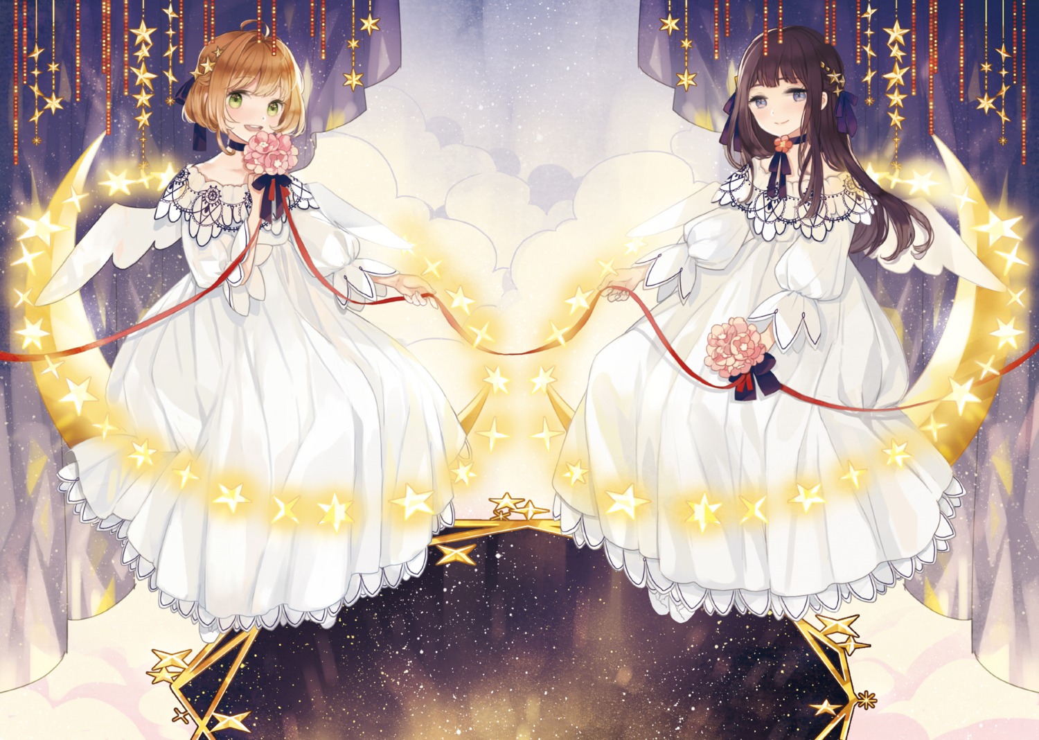 card_captor_sakura daidouji_tomoyo dress kinomoto_sakura mig_(36th_underground) wings