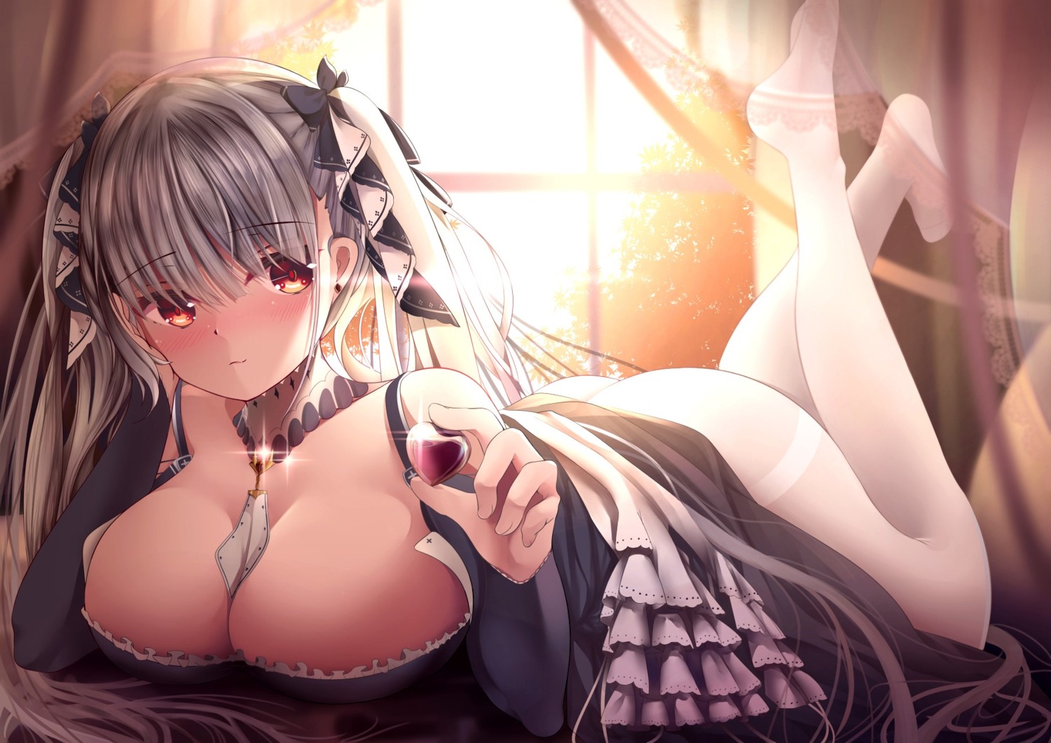 artist_revision ass azur_lane cleavage dress formidable_(azur_lane) gothic_lolita lolita_fashion no_bra nue_(pixiv) pantyhose skirt_lift