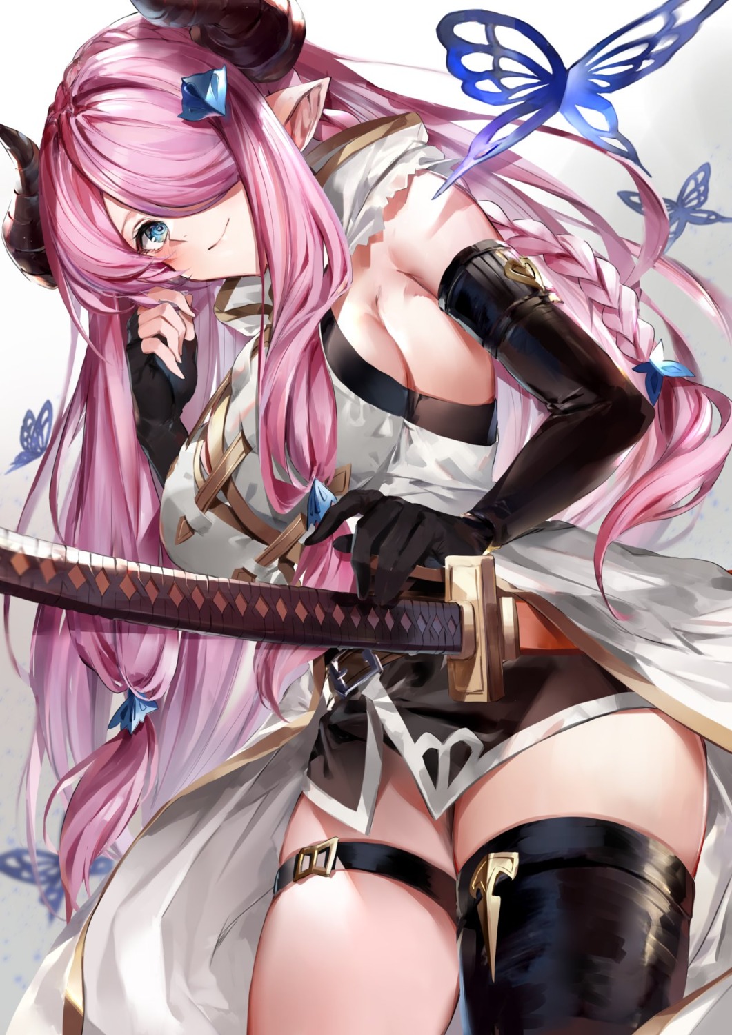 garter granblue_fantasy hinahino horns narumeia_(granblue_fantasy) pointy_ears sword thighhighs