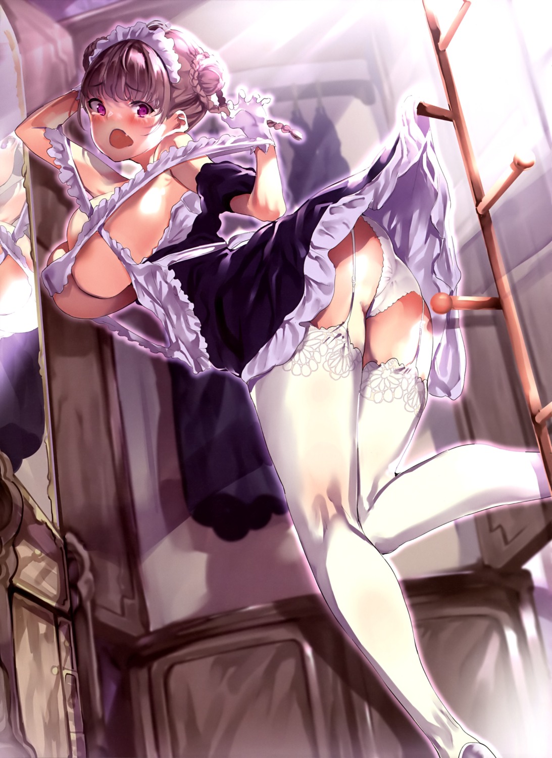 ass maid no_bra pantsu skirt_lift stockings thighhighs ushiro_muki wardrobe_malfunction