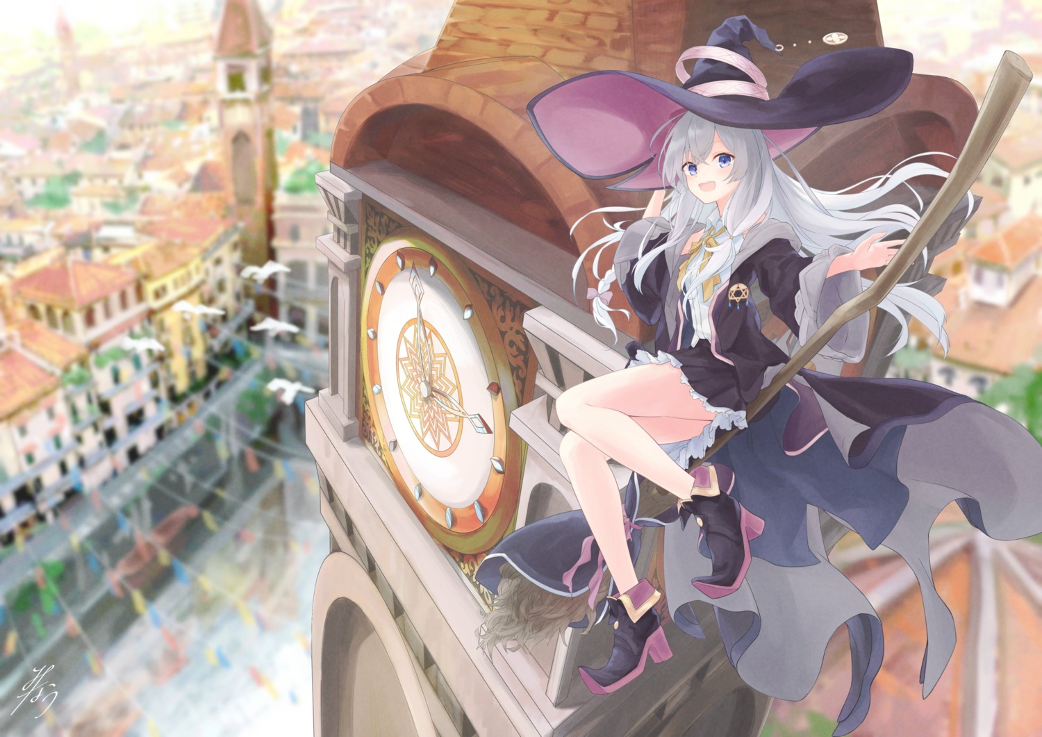 elaina_(majo_no_tabitabi) heels landscape majo_no_tabitabi minau37 skirt_lift witch