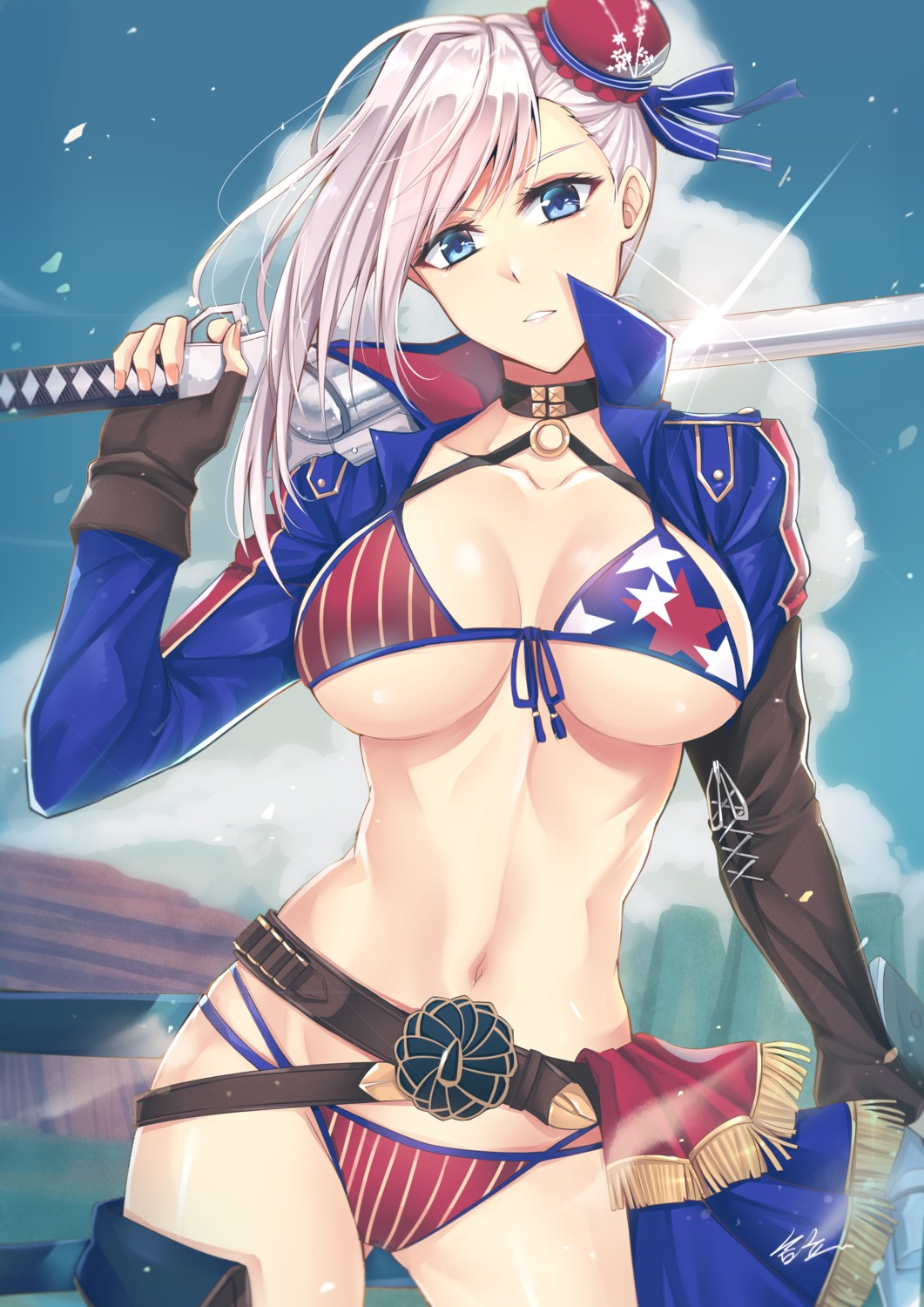 bikini fate/grand_order miyamoto_musashi_(fate/grand_order) swimsuits sword tsang_yu_chun