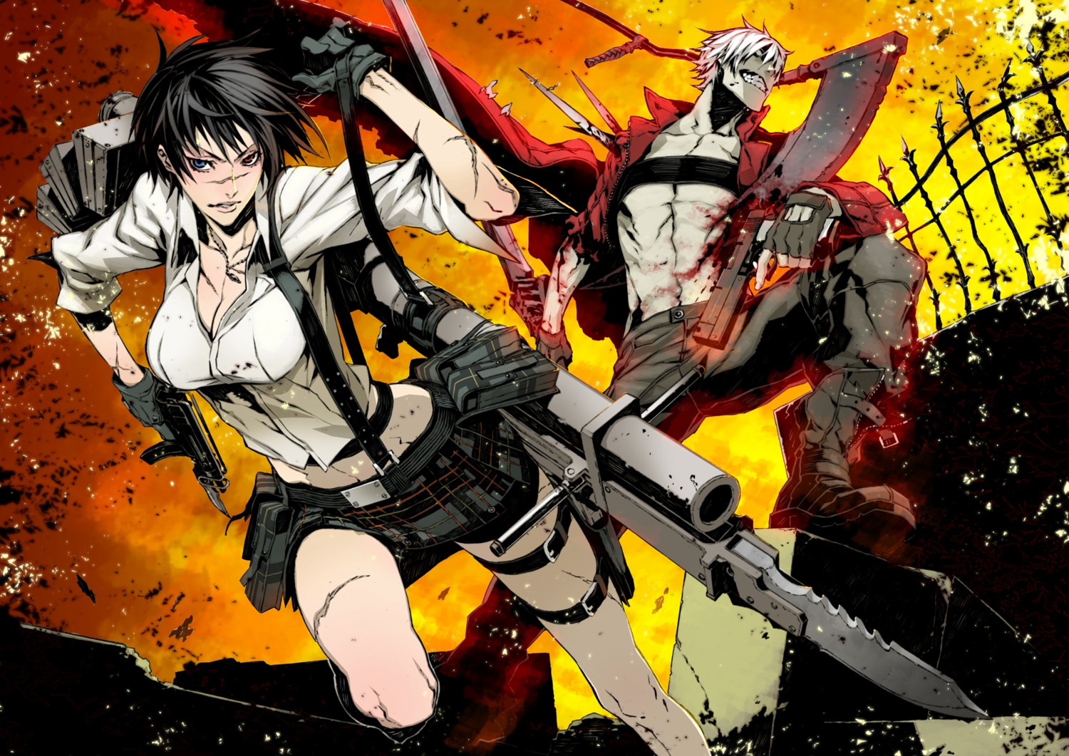 cleavage dante devil_may_cry gun heterochromia lady miwa_shirow