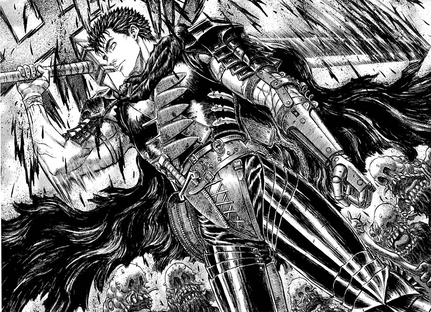 armor berserk guts male monochrome sword