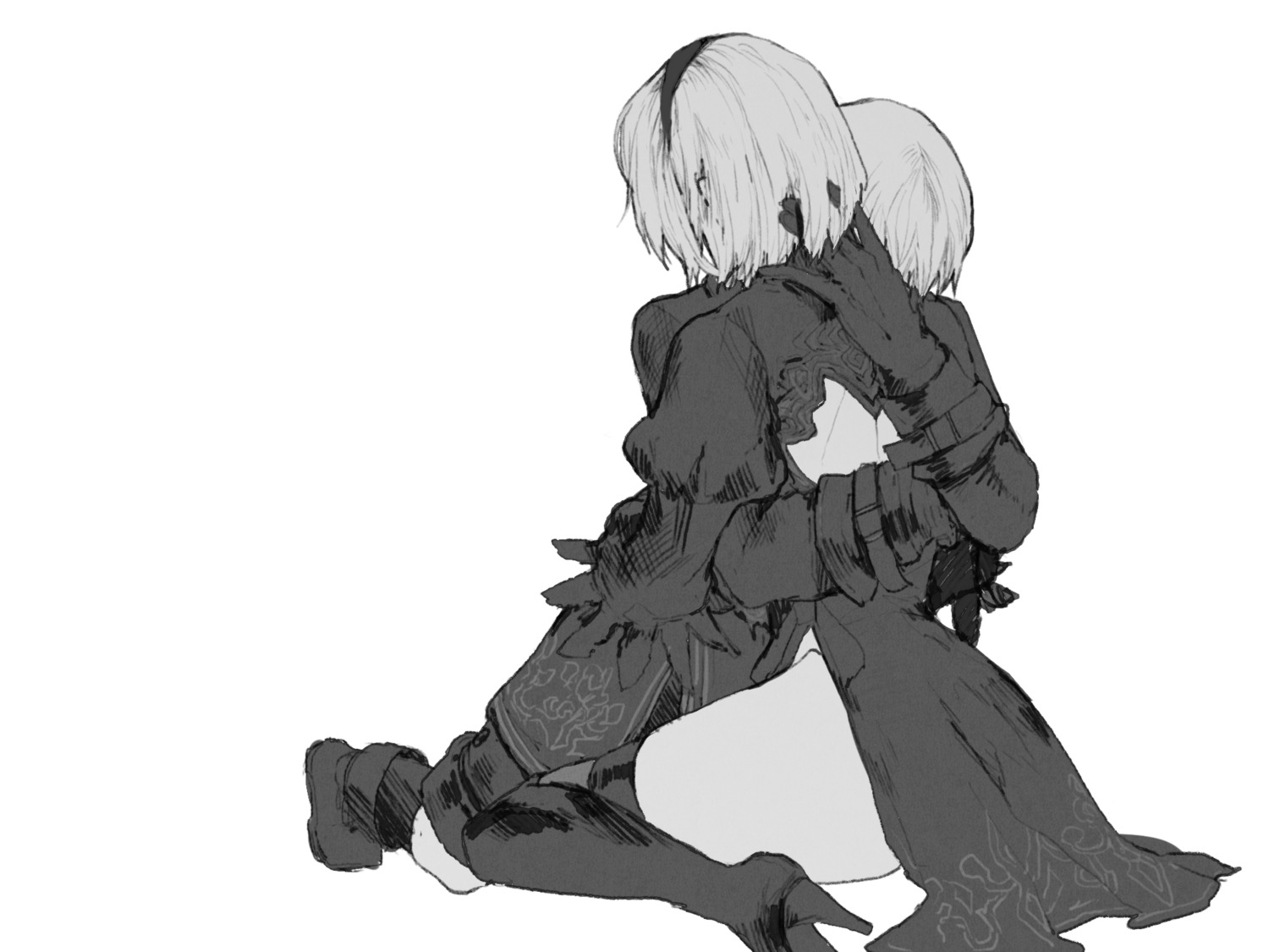 dress heels monochrome nier_automata pullssack thighhighs yorha_no.2_type_b yorha_no._9_type_s