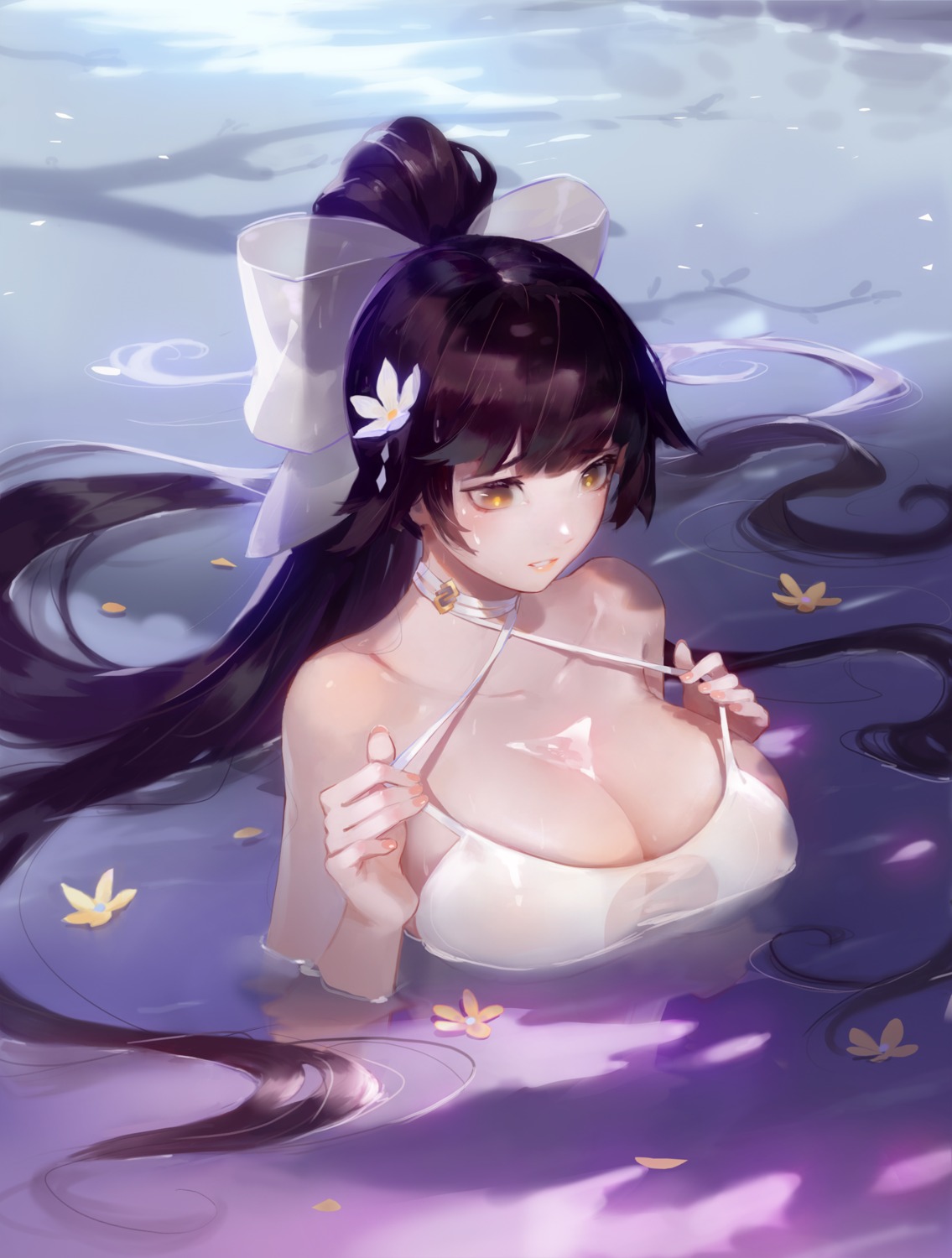 azur_lane cleavage helic_(7317helic) see_through swimsuits takao_(azur_lane) wet