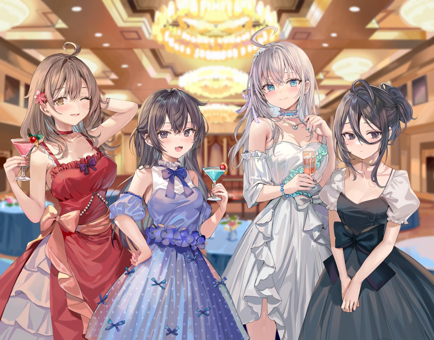 alisa_mikhailovna_kujou dress kimishima_ayano mariya_mikhailovna_kujou momoko_(momopoco) no_bra suou_yuki tokidoki_bosotto_roshia-go_de_dereru_tonari_no_alya-san