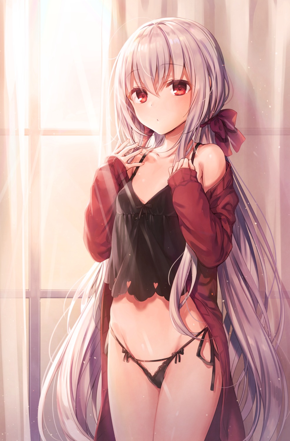 komeshiro_kasu lingerie open_shirt pantsu string_panties sweater