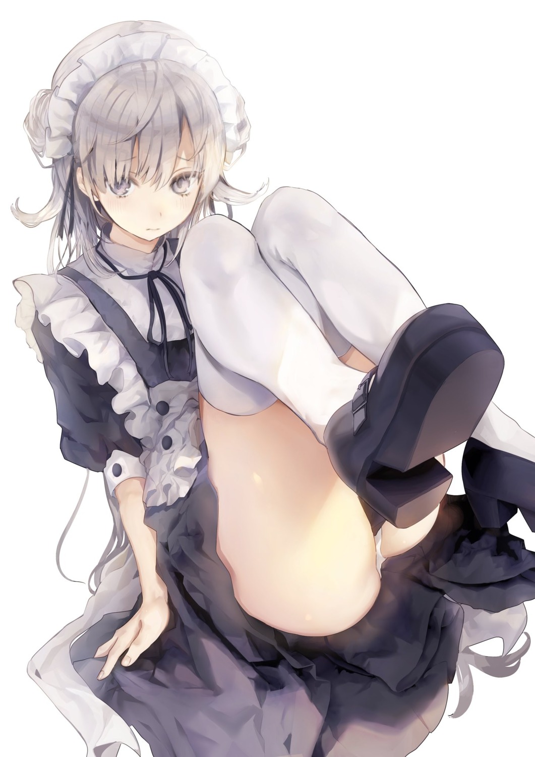 heels iijima_masashi maid pantsu skirt_lift thighhighs