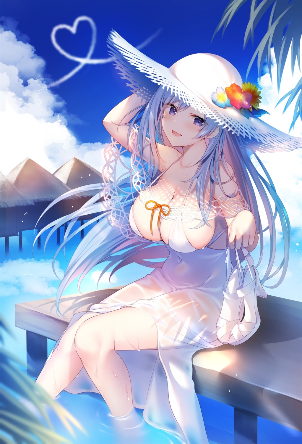 dress emori_miku emori_miku_project miko_92 no_bra see_through summer_dress wet wet_clothes