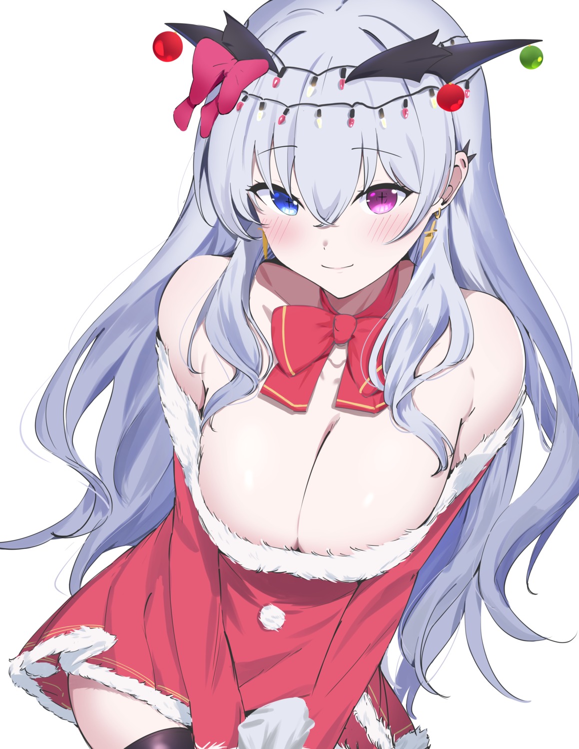 christmas dress mattyazuki no_bra thighhighs