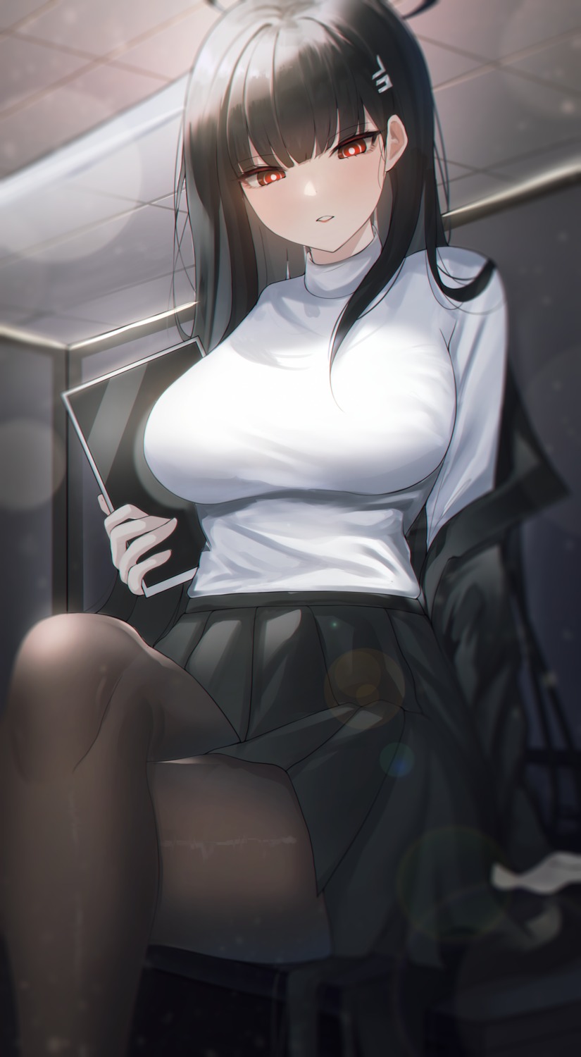 blue_archive business_suit habetto_(jvzt7737) halo pantyhose sweater tsukatsuki_rio