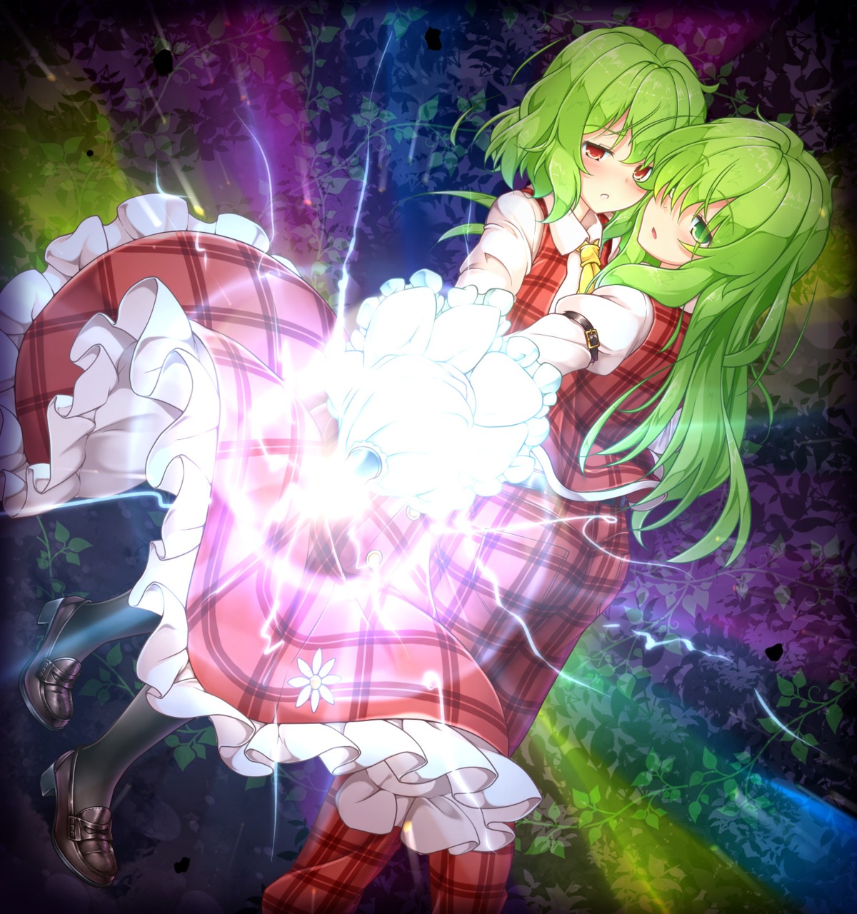 aka_tawashi heels kazami_yuuka skirt_lift touhou