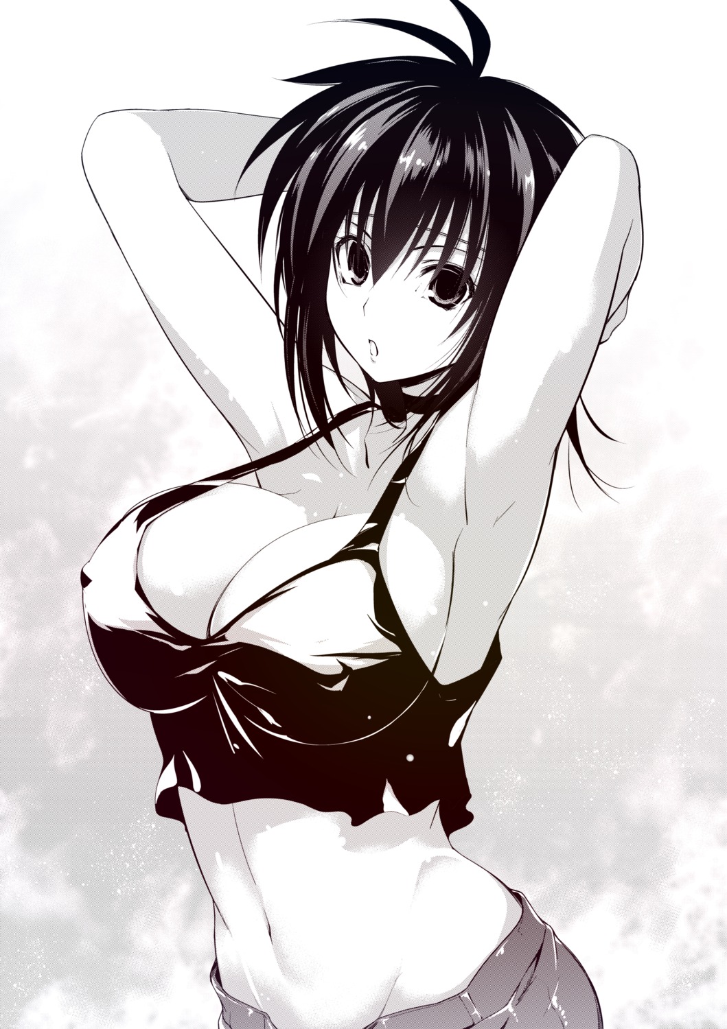 cleavage erect_nipples hijikimeshi kirisawa_fuuko monochrome no_bra rekka_no_honoo