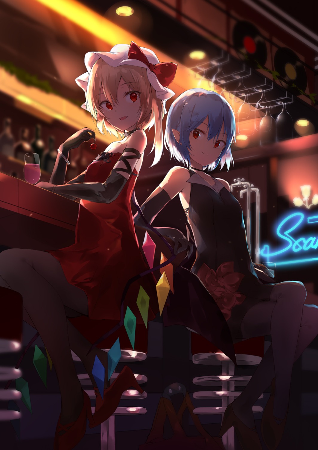 dress flandre_scarlet heels pantyhose pointy_ears remilia_scarlet sakusyo touhou wings