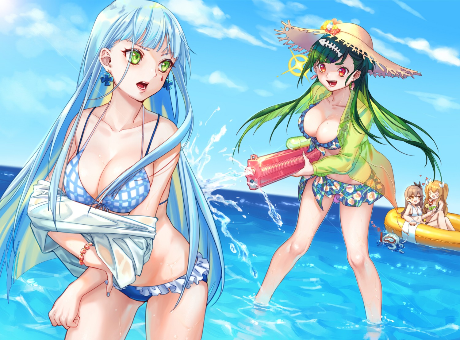 bikini c_piao_jun cleavage g11_(girls_frontline) girls_frontline gun hk416_(girls_frontline) open_shirt see_through swimsuits ump45_(girls_frontline) ump9_(girls_frontline) wet wet_clothes