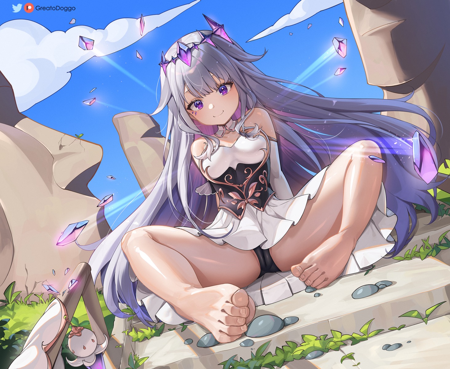 cameltoe feet greatodoggo hololive hololive_english koseki_bijou pantsu skirt_lift