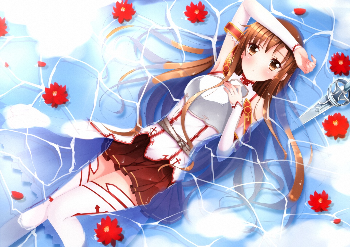 asuna_(sword_art_online) sword_art_online swordsouls thighhighs wet_clothes