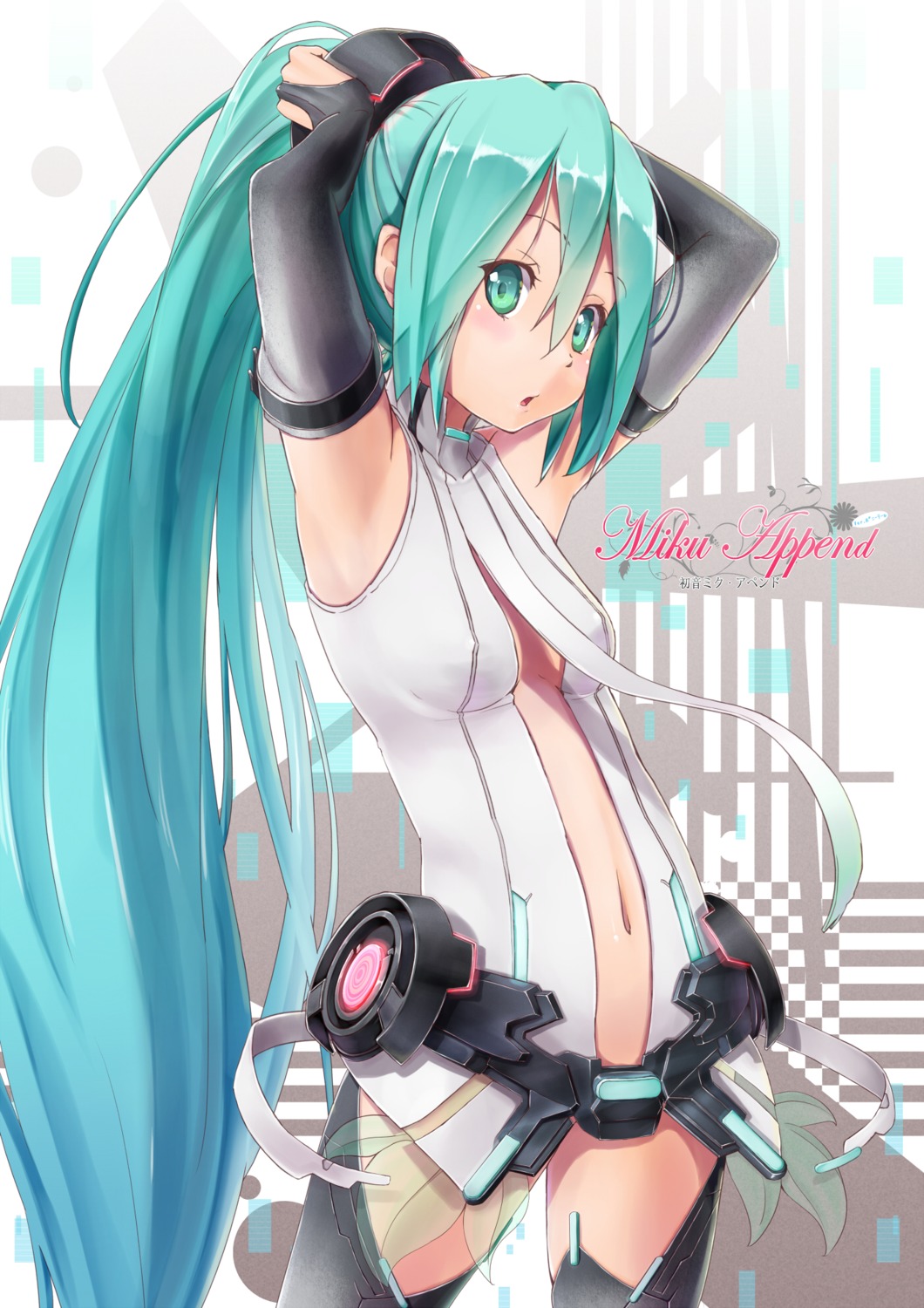 cleavage erect_nipples hatsune_miku miku_append miu_(angelo_whitechoc) no_bra thighhighs vocaloid