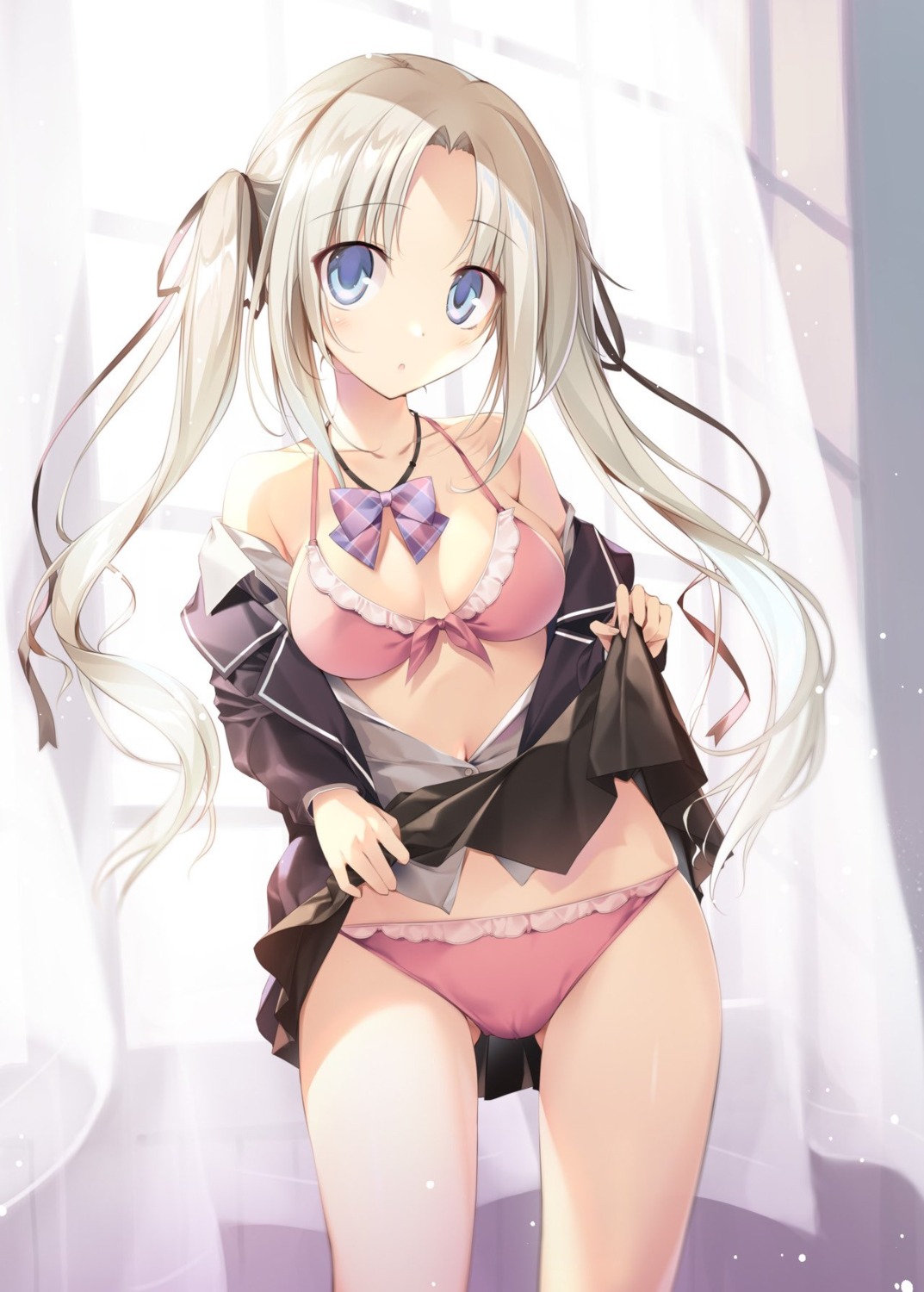 bra karory open_shirt pantsu seifuku skirt_lift undressing