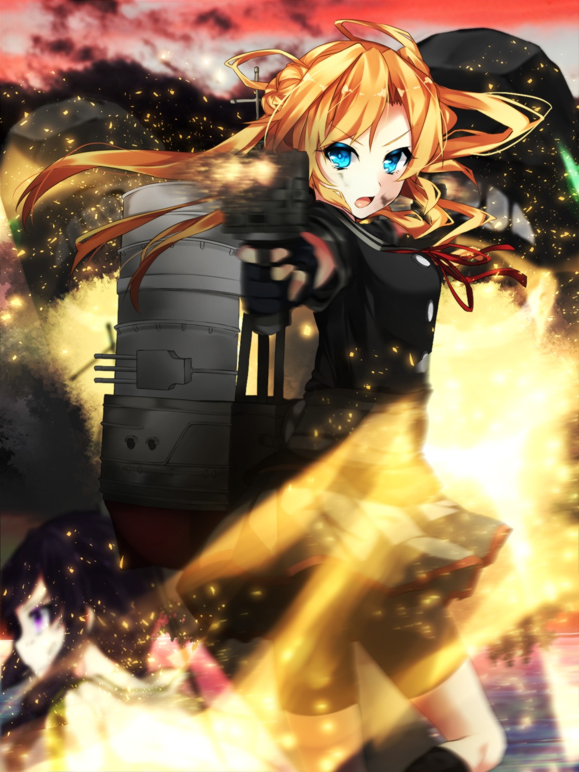 abukuma_(kancolle) bike_shorts kantai_collection kitakami_(kancolle) miyakura_shiiha seifuku weapon