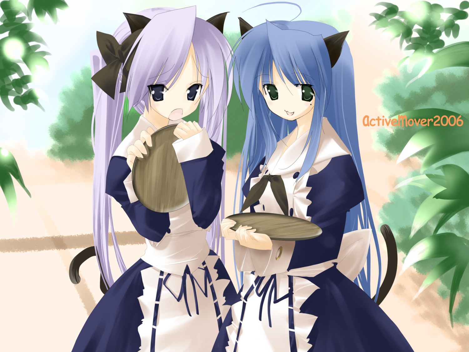 animal_ears arikawa_satoru hiiragi_kagami izumi_konata lucky_star maid nekomimi wallpaper