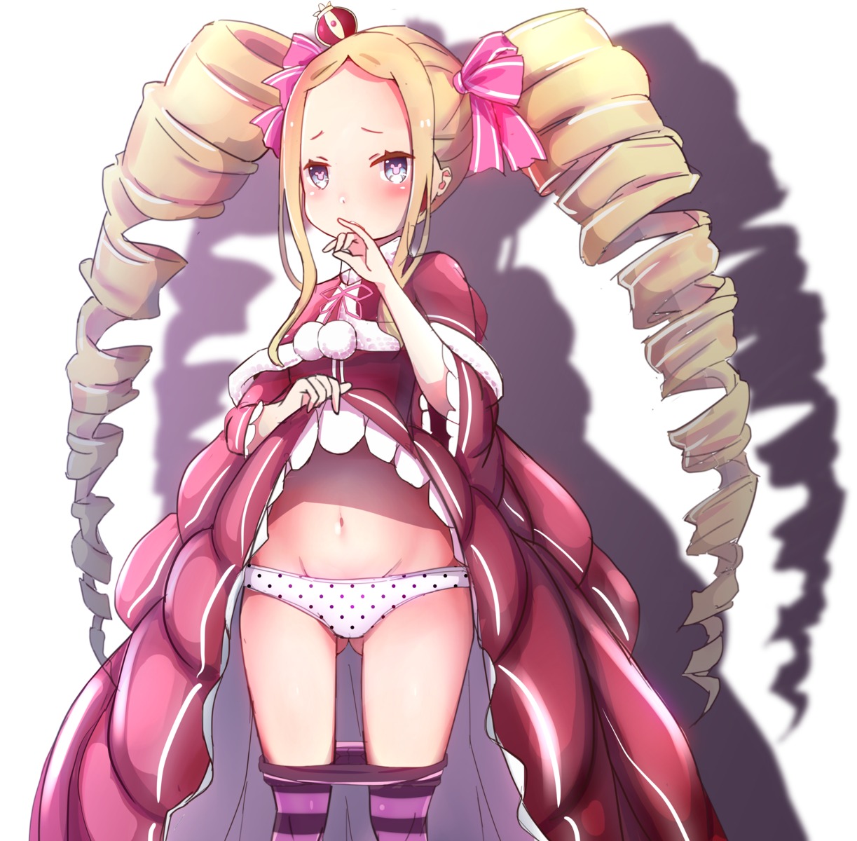 beatrice_(re_zero) dress loli lolita_fashion pantsu pantyhose papion re_zero_kara_hajimeru_isekai_seikatsu skirt_lift undressing