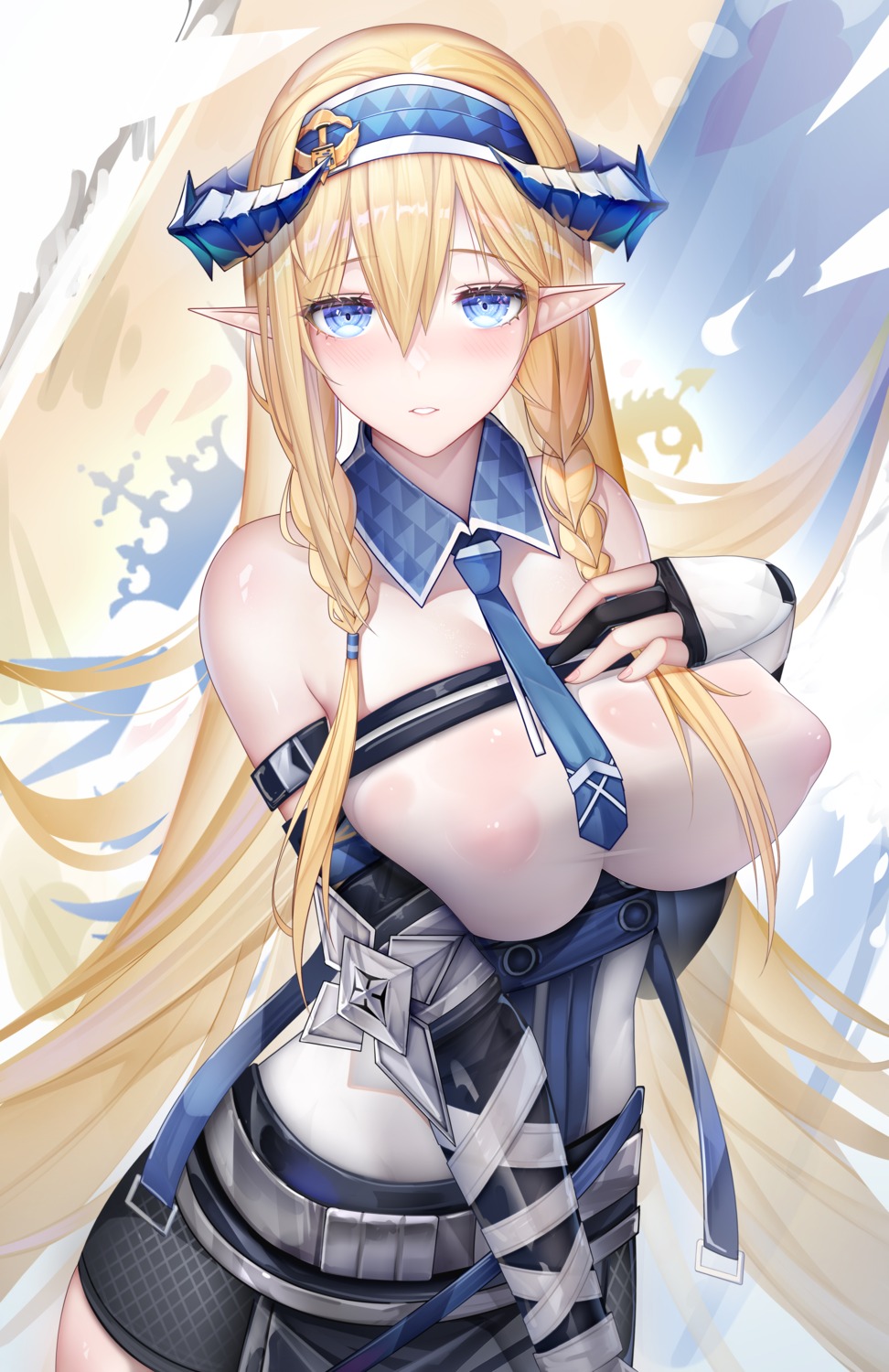 areola arknights erect_nipples horns no_bra pointy_ears saileach_(arknights) see_through zhixue