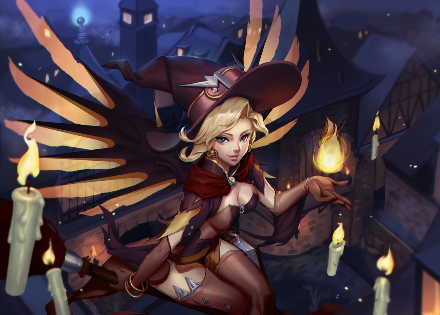cleavage halloween lucid_sky mercy_(overwatch) overwatch thighhighs wings witch