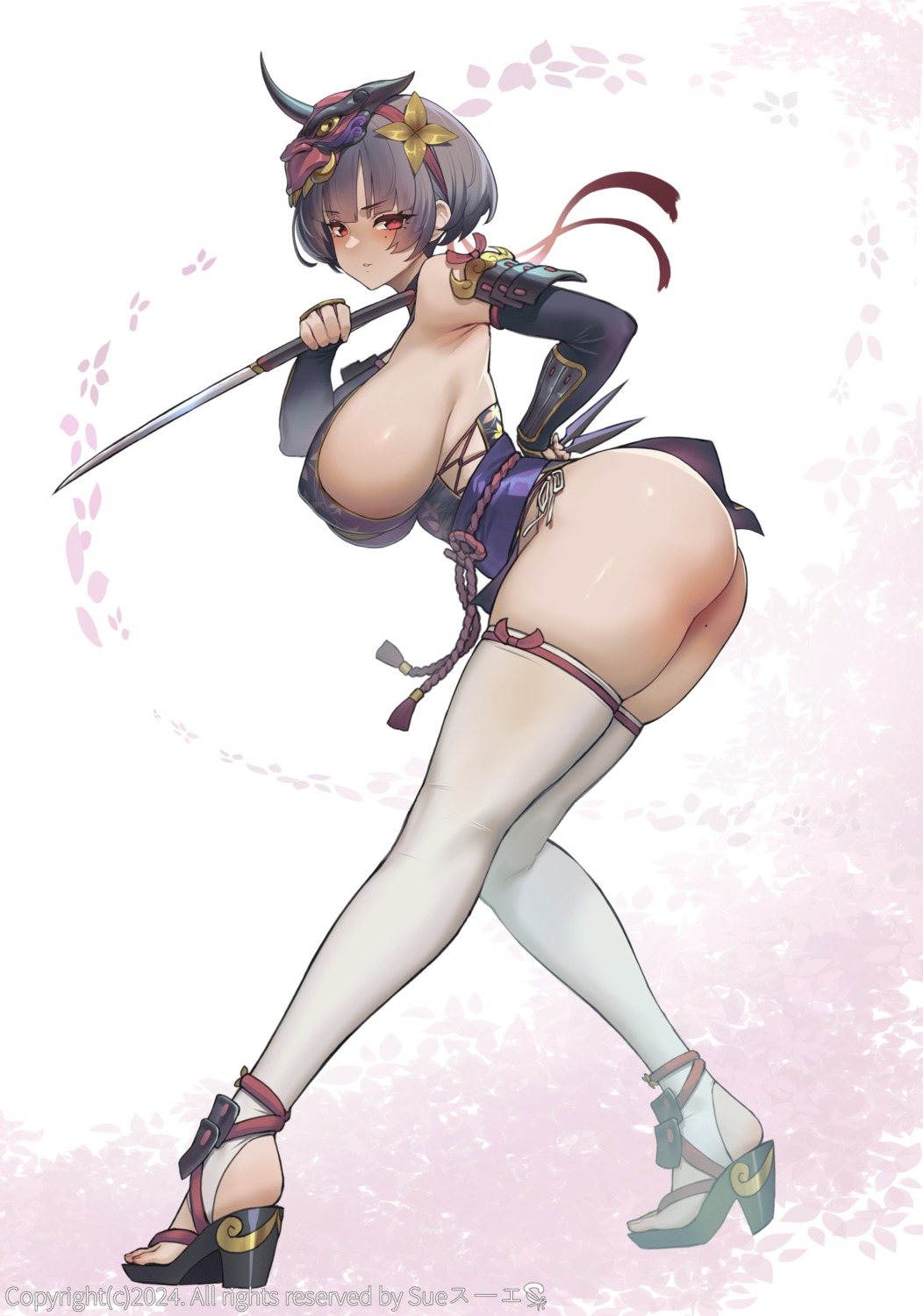 erect_nipples japanese_clothes ninja ninja_(tera_online) no_bra suerte thighhighs