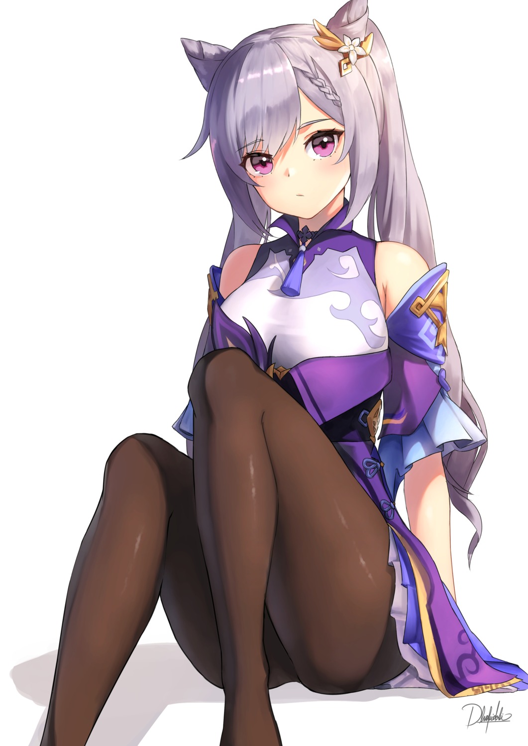 asian_clothes dhokidoki genshin_impact keqing pantyhose skirt_lift