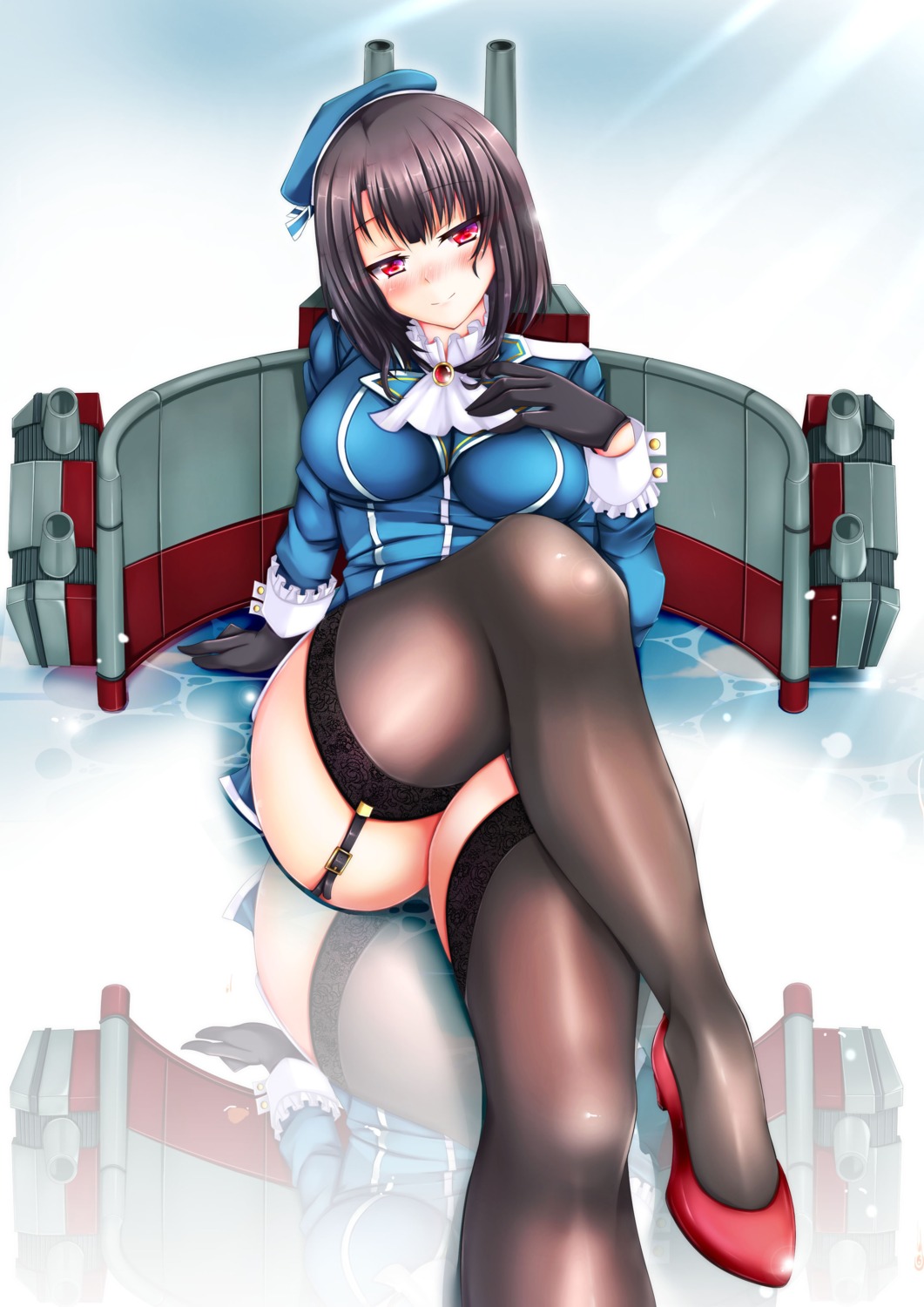 breast_hold heels kantai_collection siki2046 stockings takao_(kancolle) thighhighs uniform