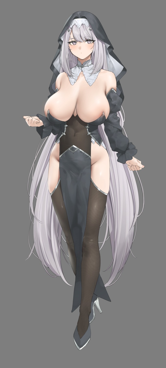 heels hiyashi_mirano no_bra nopan nun thighhighs transparent_png