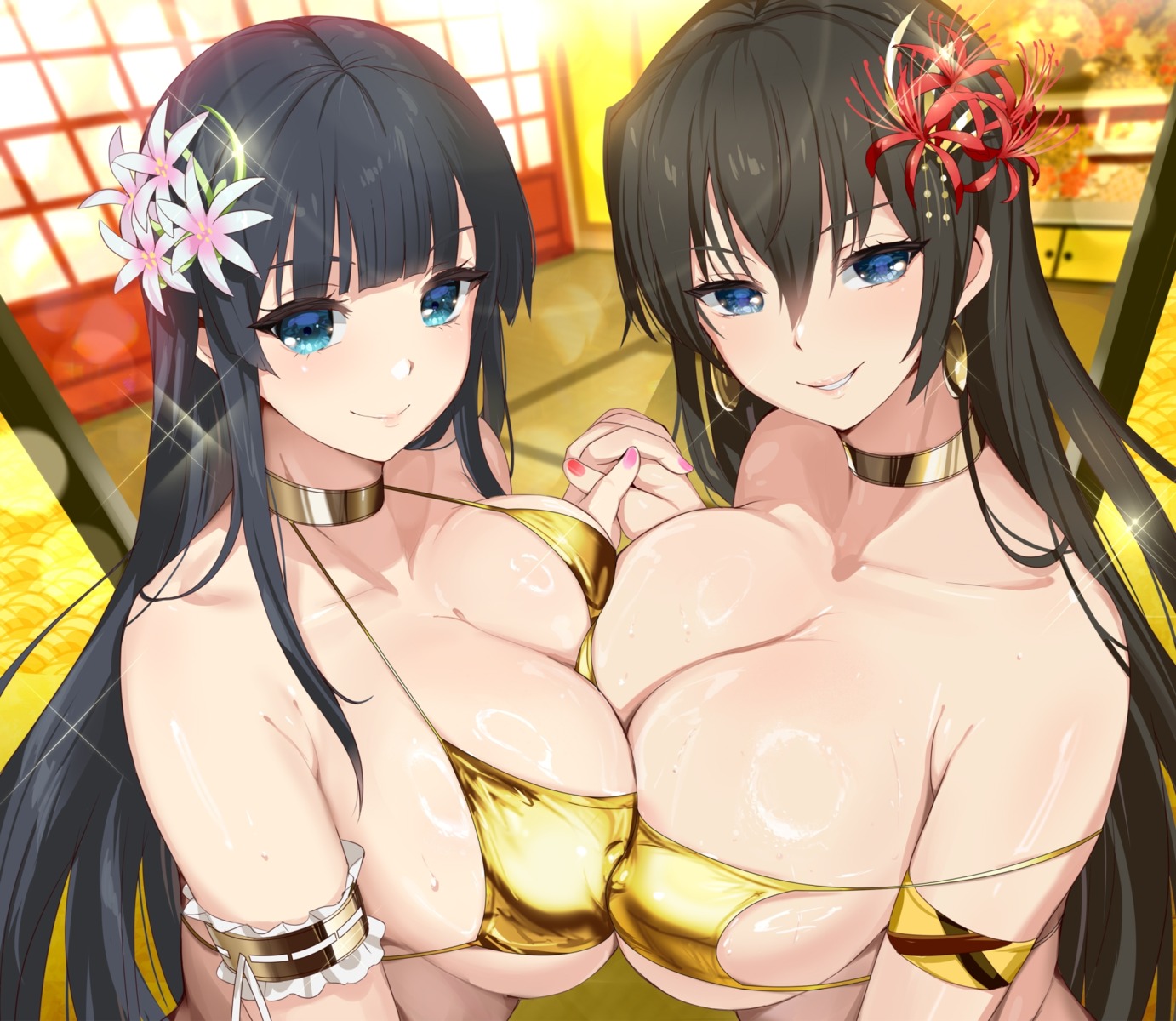 bikini_top erect_nipples ikaruga kagura_(senran_kagura) kusaka_souji senran_kagura swimsuits symmetrical_docking