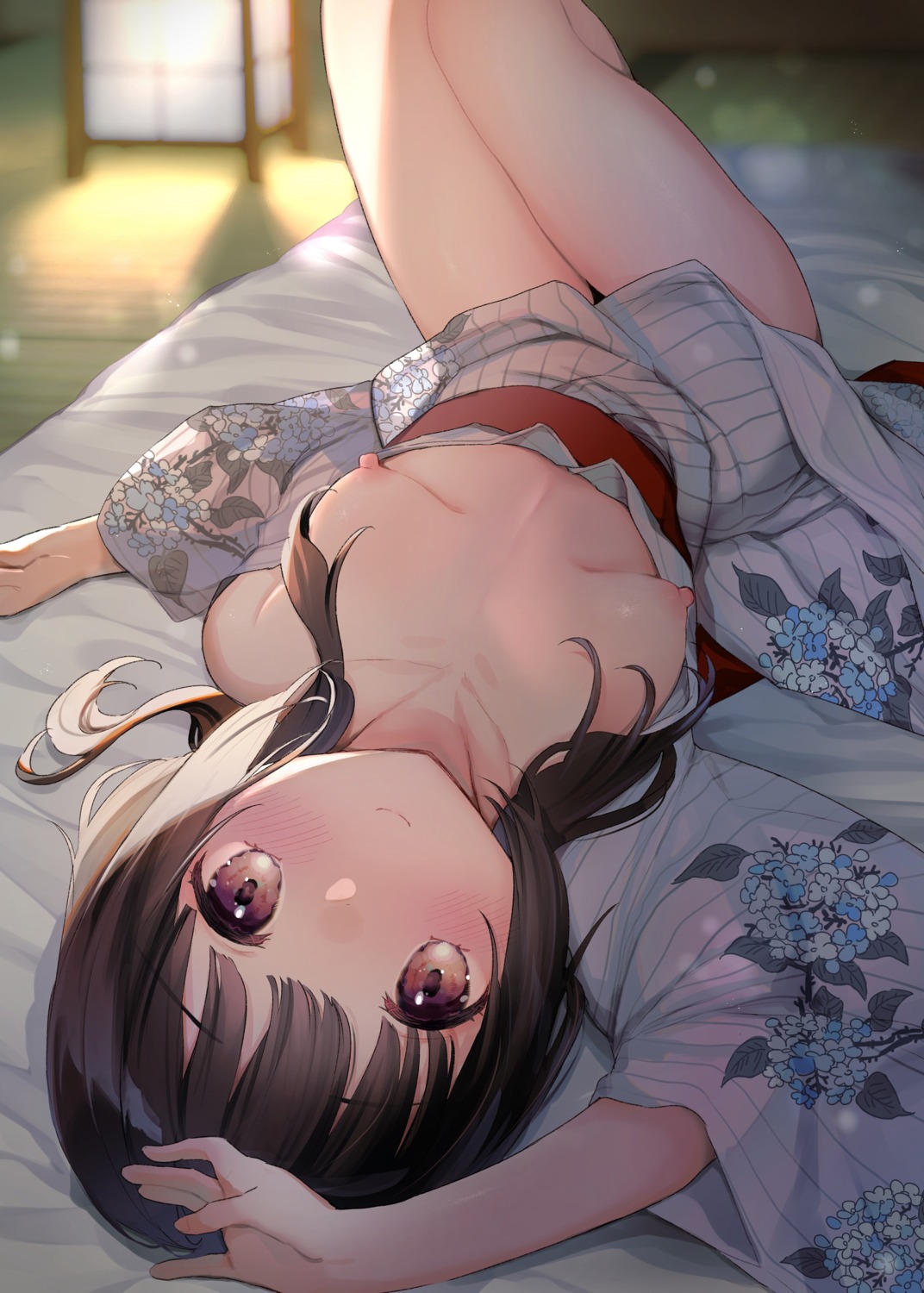 breasts kanro_ame_(ameko) nipples no_bra open_shirt see_through yukata