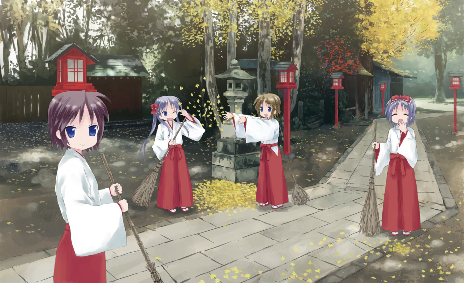 hiiragi_kagami hiiragi_tsukasa isou_nagi lucky_star miko